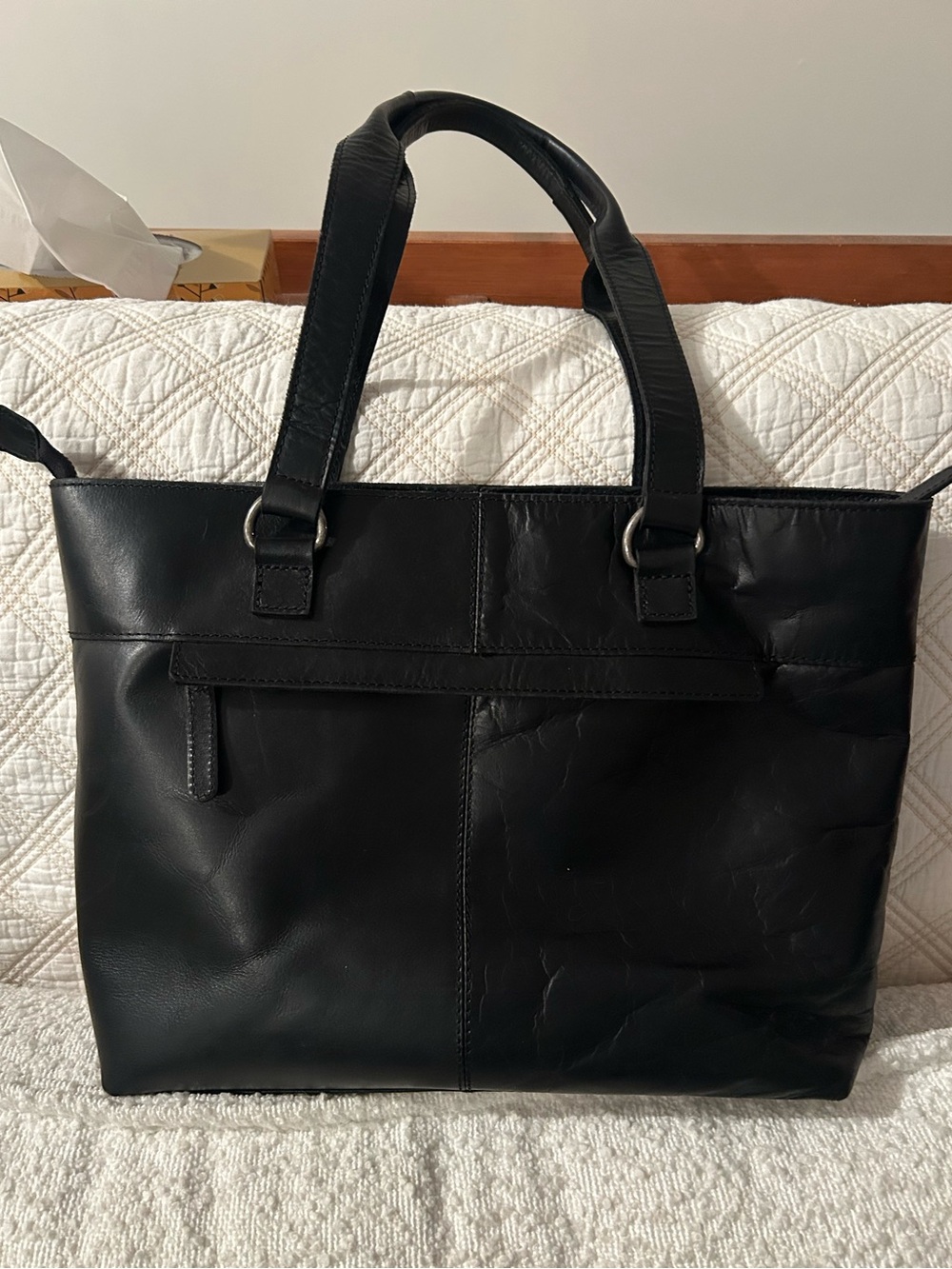 Beautiful large black genuine leather tote bag from Wild West Los Angeles.